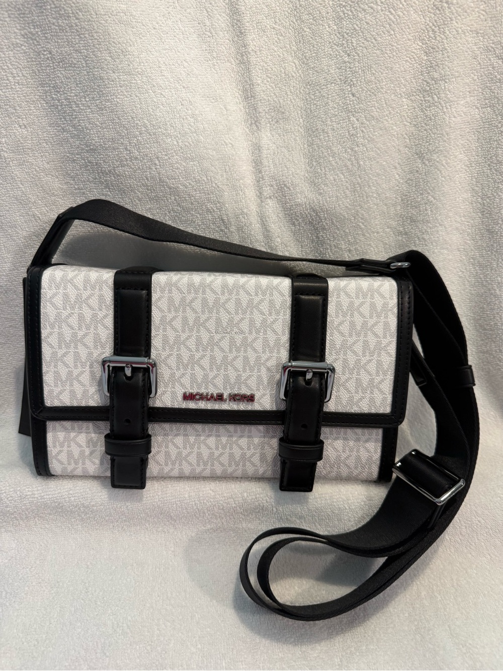 Michael Kors White & Black Logo Messenger Bag